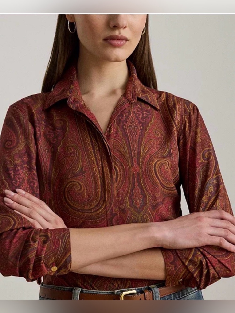 Ralph Lauren Black Label Paisley Button-Front Long-Sleeve Shirt in Burgundy